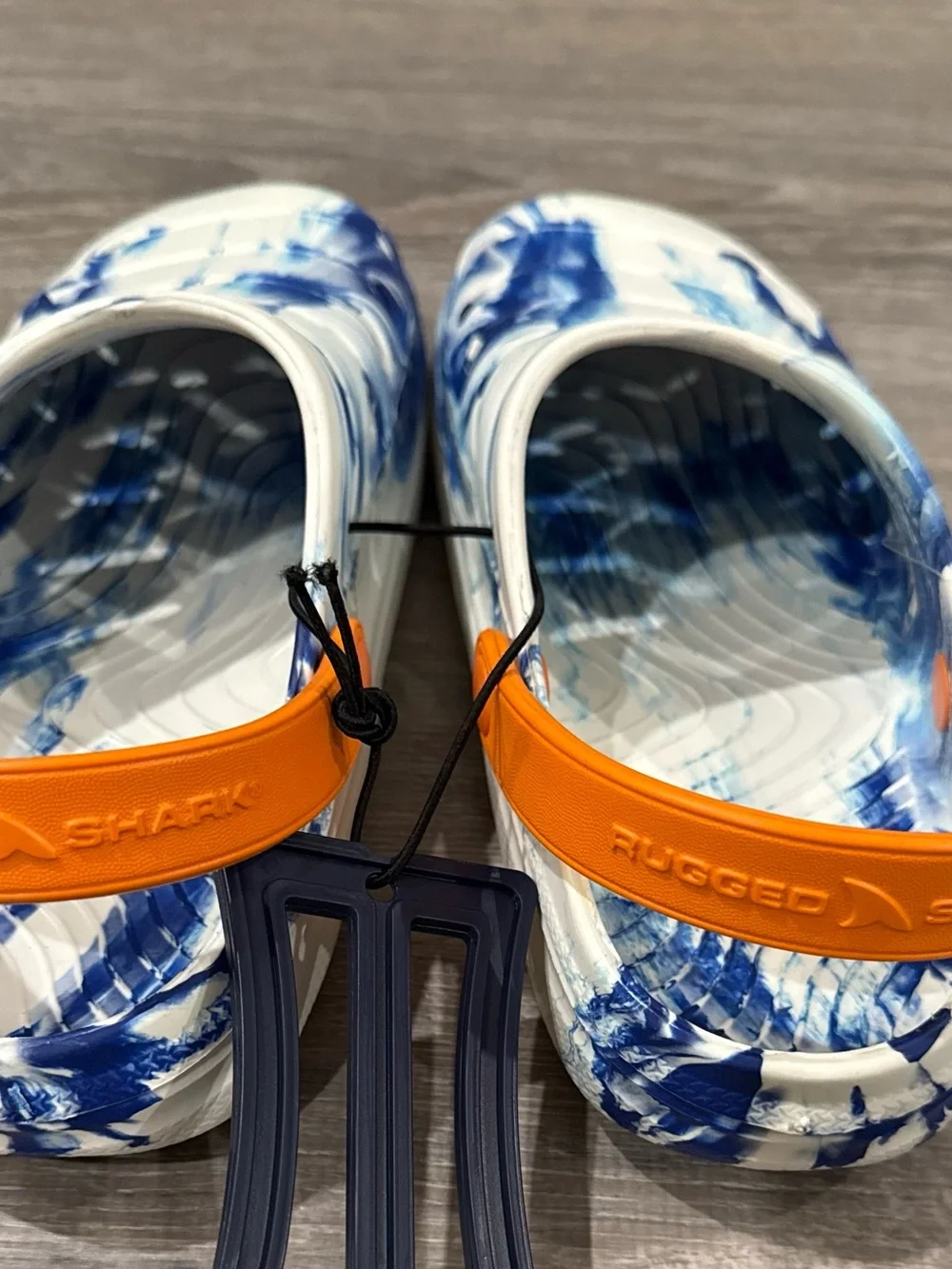 Rugged Shark Boys’ Size 4 Blue/White/Orange Eva Water Clogs Sandals NWT
